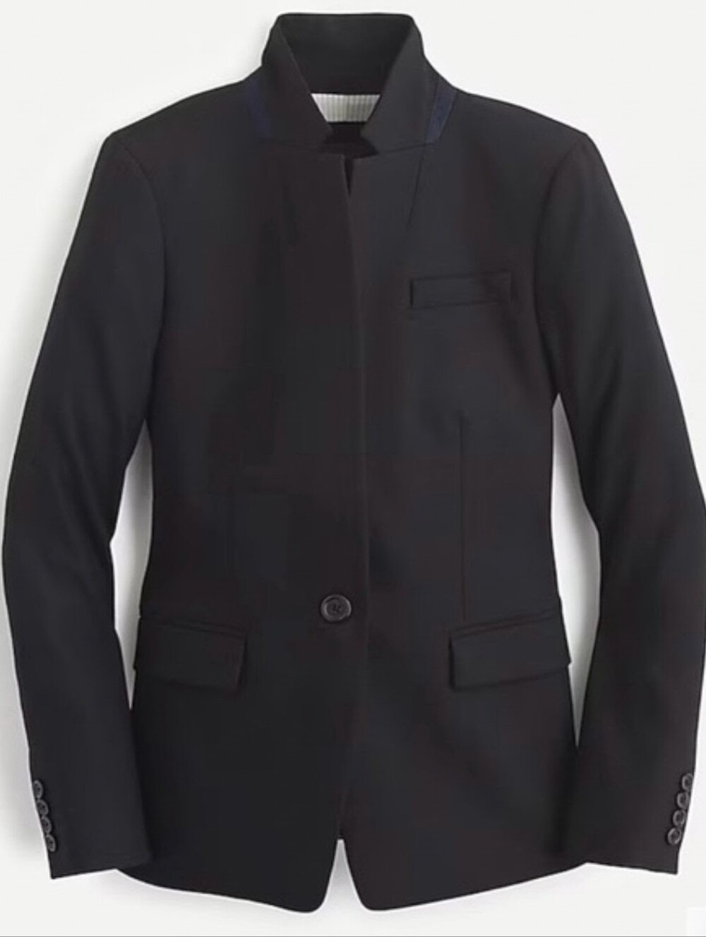 J.Crew Regent Blazer Black Standing Collar Stretch Wool 12T